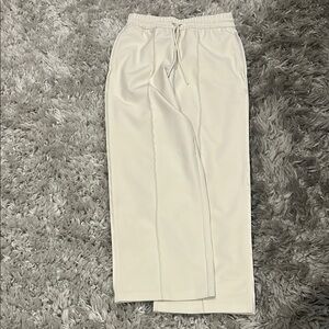 Cream Drawstring Wide-Leg Pants